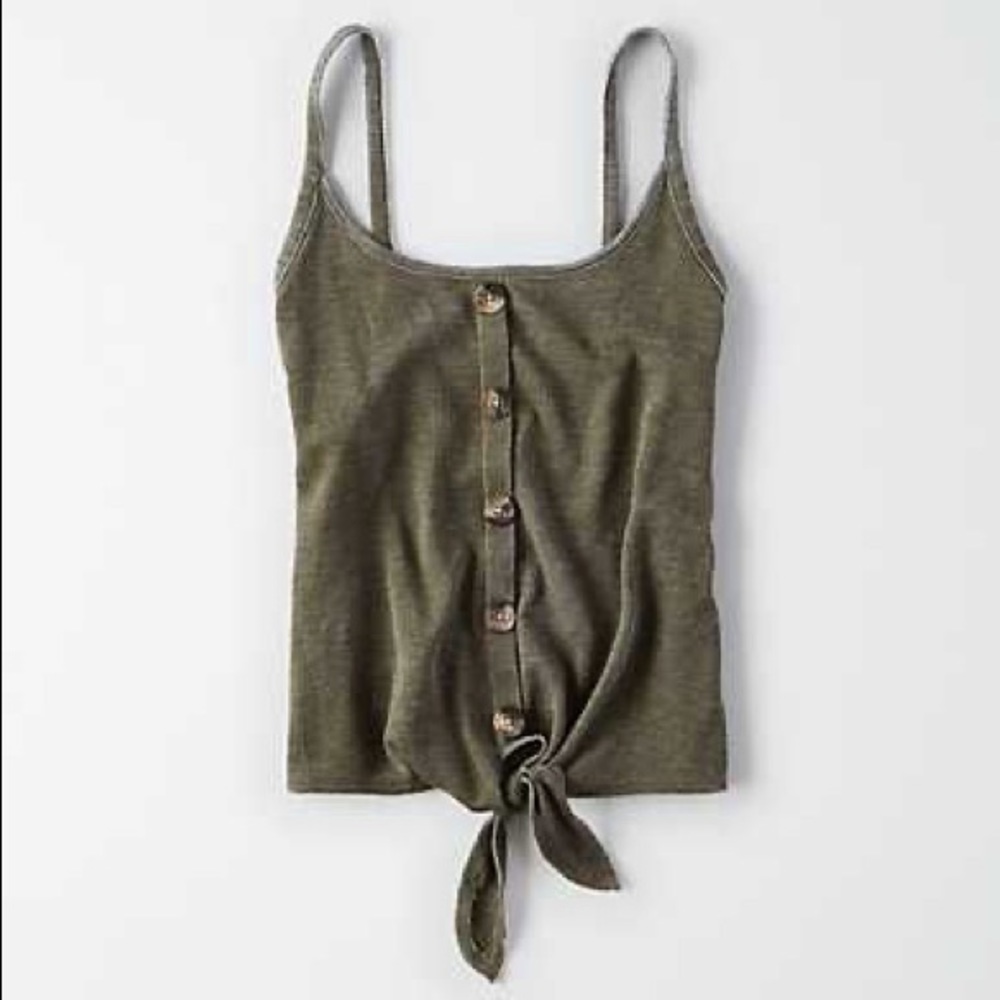 Forest green button down tank top